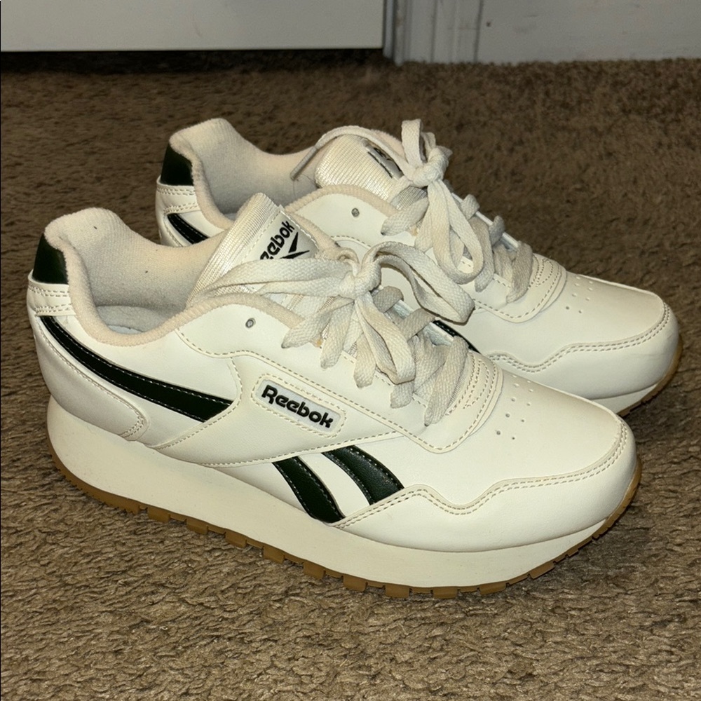 Reebok Classic White and Dark Green Shoes